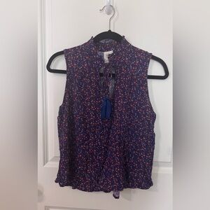 Self Esteem Floral Sleeveless Blouse - Blue and Red